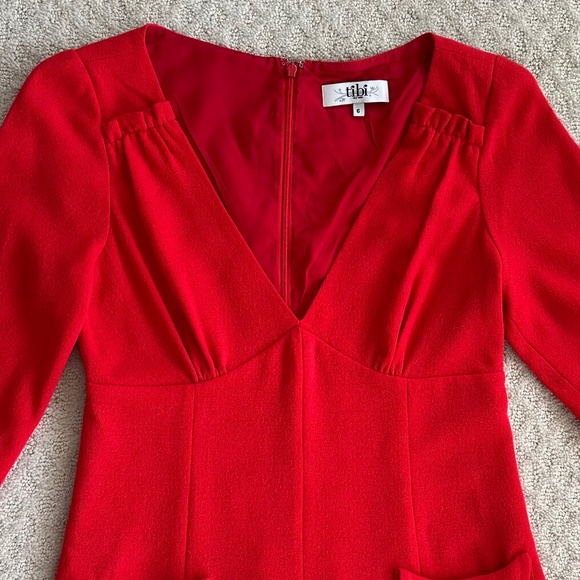 Tibi 100% Virgin Wool A-Line Midi Dress Red 6 Minimalist Holiday Fall Winter - Picture 2 of 15